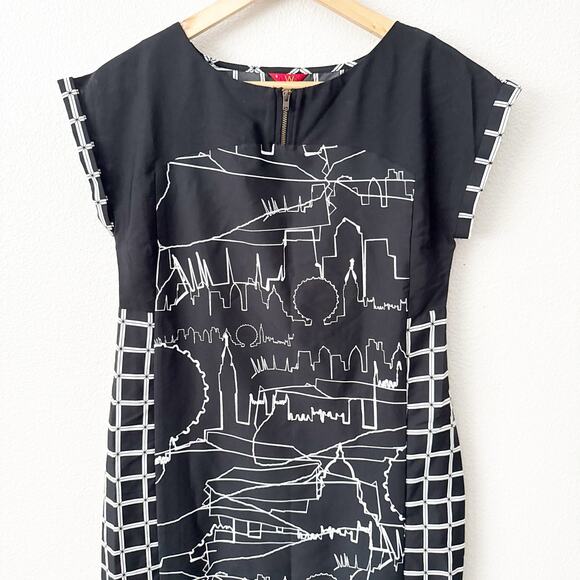 W FOR WOMEN | Black White Shift Dress Straight Cut Sleeveless Skyline | Size 8 - Picture 2 of 8